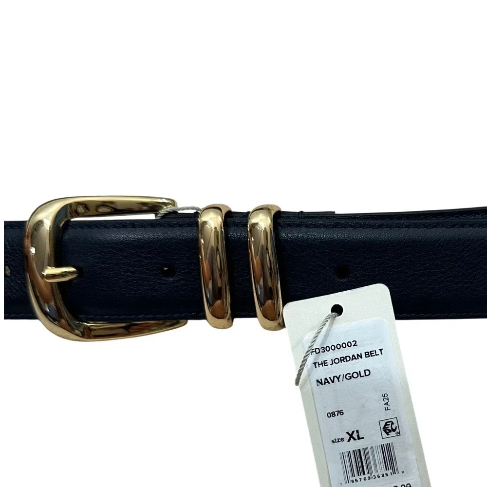 Favorite Daughter The Jordan Belt Navy Gold Leather XL FD3000002 New